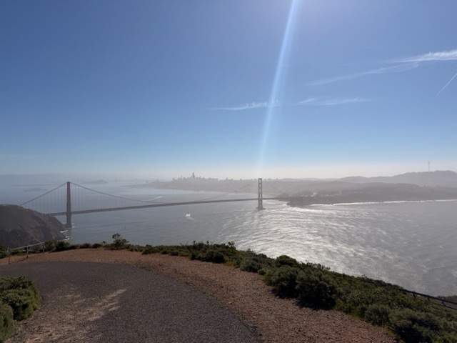 View of Golden Gate Bridge from the top of Hawk Hill in Marin